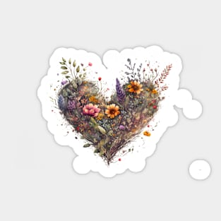 Floral Garden Botanical Print with wild flowers Heart Valentines Sticker